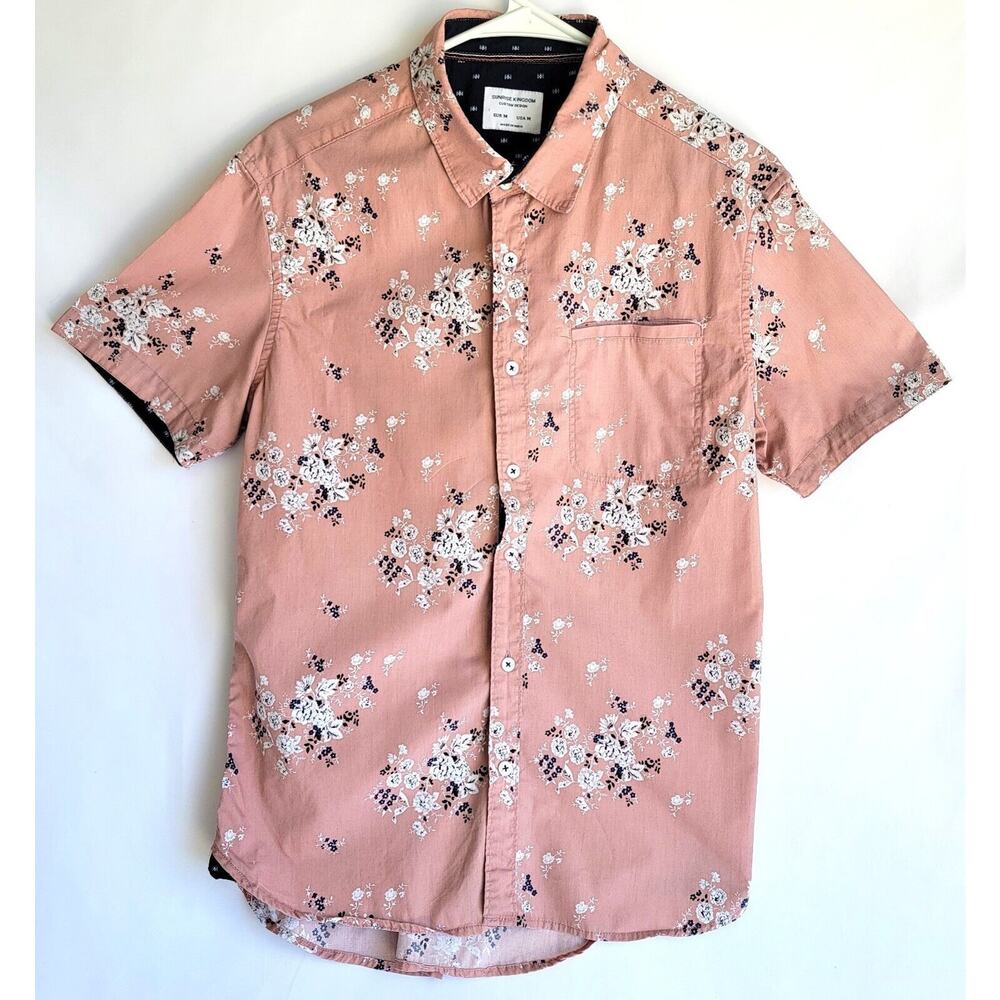Sunrise Kingdom Custom Design Men's Pink Floral Button Down Shirt Size M